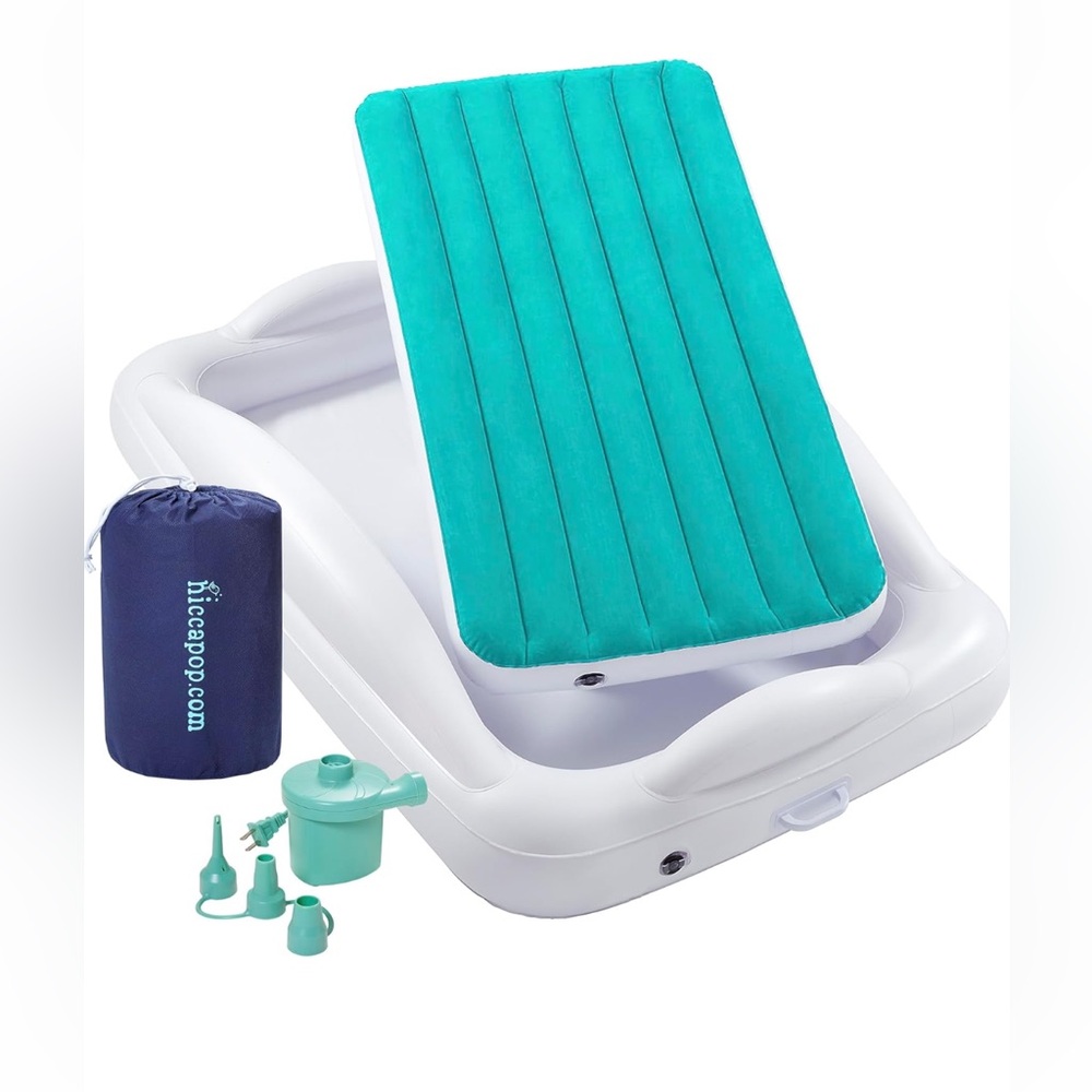 Hiccapop Inflatable Toddler Bed Deluxe (teal) in excellent condition.